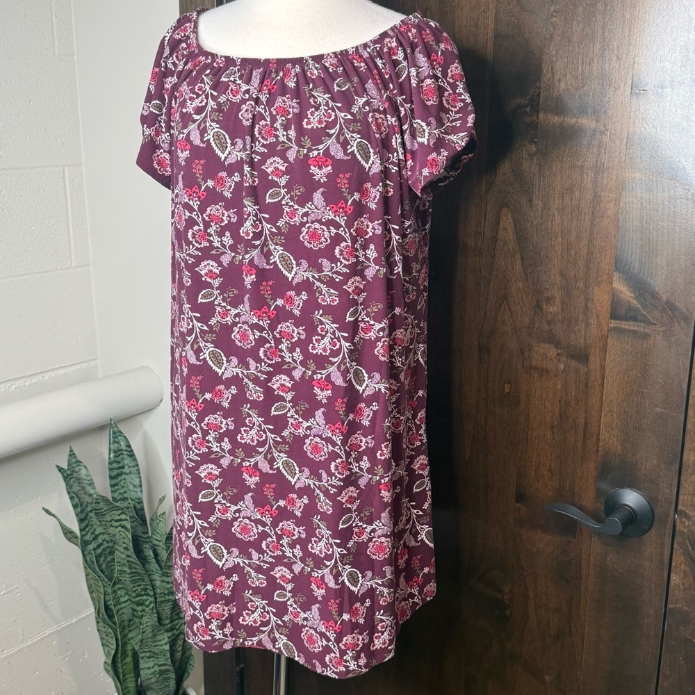 Eye Candy 1x Women’s Burgundy and Pink Floral Dress off-shoulder